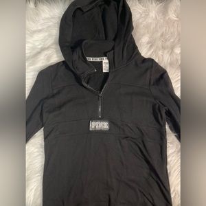 PINK Black Hoodie Fitted Quarter Zip